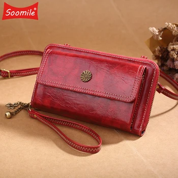 

Luxury Lady Wallets Oil Wax Leather Clutch Wallet Retro Large Capacity Single Shoulder Purses Small Crossbody Bag Messenger Bag