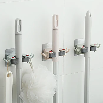 

1 Pcs Mop Holder Wall-mounted Mop Bracket ABS Broom Stand Adhesive Storage Hook Bathroom Shelf Organizer Home Storage Rack