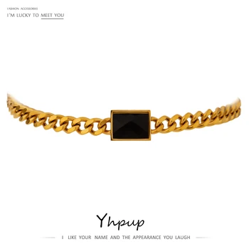 

Yhpup 2020 18 K Stainless Steel Heavy Metal Necklace Jewelry Stylish Crystal Chain Choker Texture Necklace for Women Gala Gift