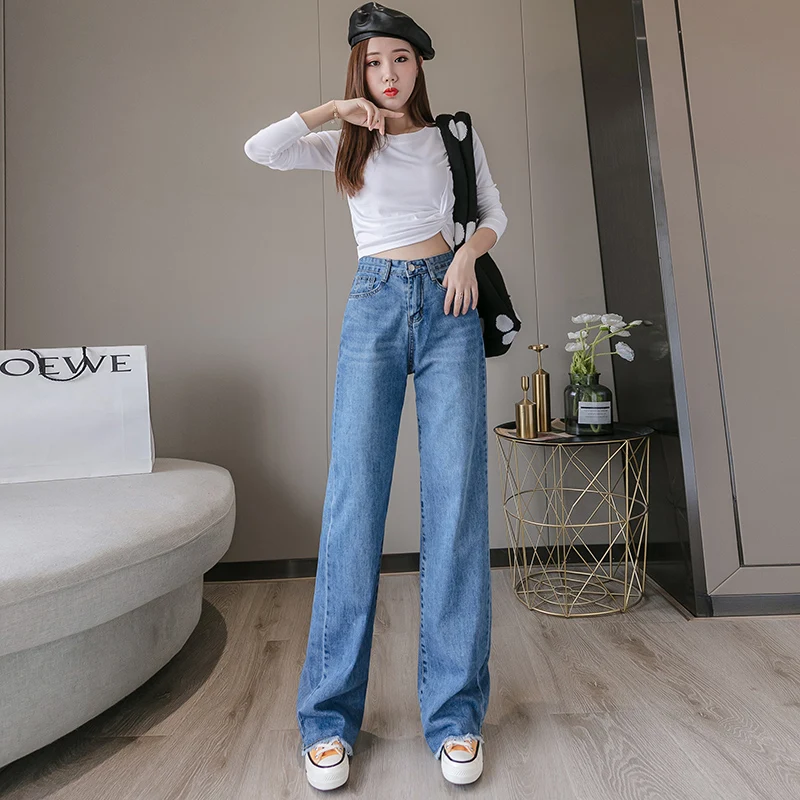 casual pant Осенние брюки прямые женские модные синие джинсы ковбойский дизайн повседневные джинсовые брюки с высокой талией 9827 - Цвет: casual pant