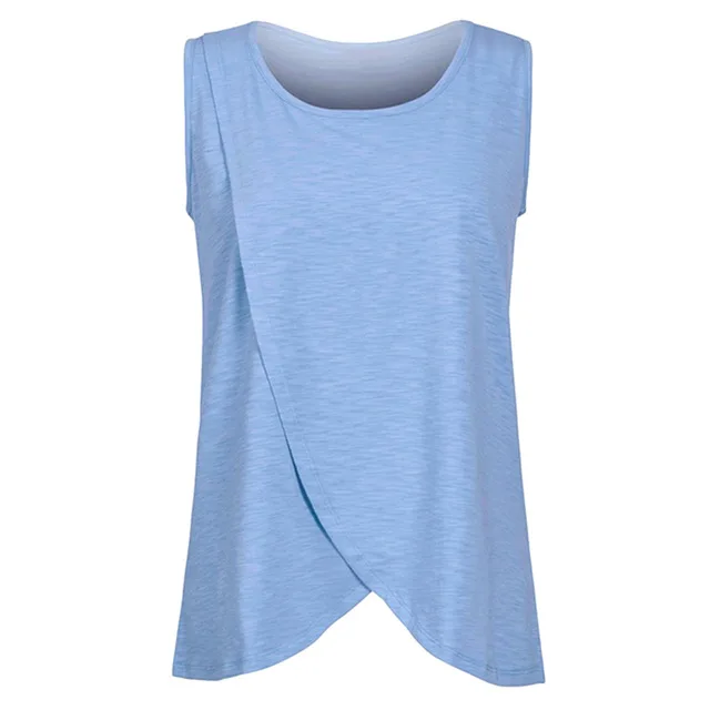 Топ для беременных; футболка для кормящих; Топ без рукавов; Двухслойная футболка для кормления грудью; женская блузка; летняя одежда; Прямая S-5XL - Цвет: Blue