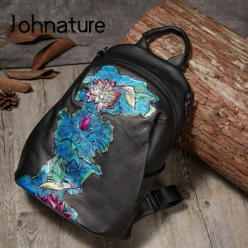 Best Price Женский рюкзак из натуральной кожи Johnature, ретро-рюкзак ручной работы из воловьей кожи с тиснением, для отдыха, для путешествий, 2020 Best Price Женский рюкзак из натуральной кожи Johnature, ретро-рюкзак ручной работы из воловьей кожи с тиснением, для отдыха, для путешествий, 2020