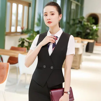 

2019 Autumn Temperament Limited Edition Waistcoat Vest Female Short Money Gray Positive Pack Tooling Hotel Suit