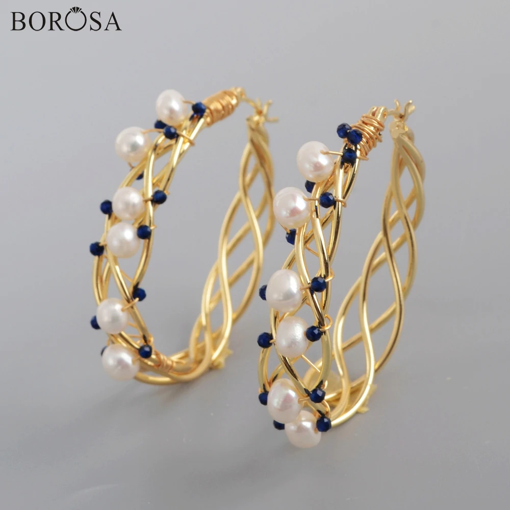BOROSA, модные жемчужные серьги, серьги-кольца, ручная работа, серьги-капли с жемчугом, для женщин, массивные серьги, подарки, WX1316 - Окраска металла: 5Pairs Blue Earrings