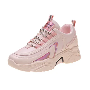 

2020 spring and autumn new Korean wild color matching thick bottom mesh sports white shoes