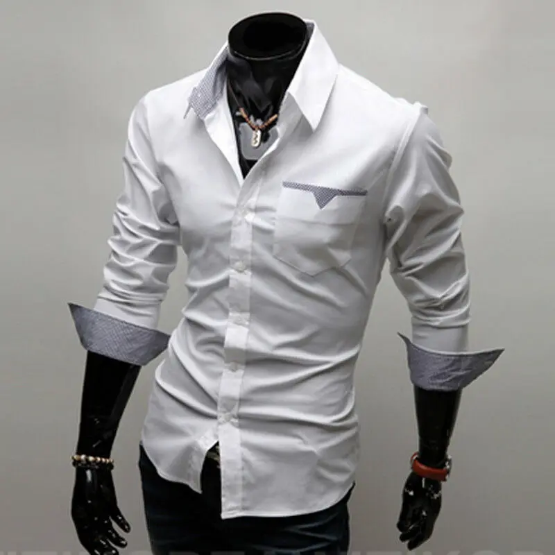 New Stylish Mens Slim Fit Casual Shirt Shirts Top Long Sleeve  S M L XL XXL PS06 