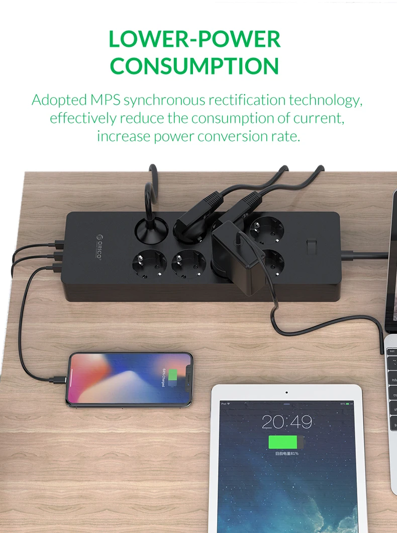 Orico 8ac tomada 5 usb tomada elétrica