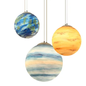 

Universe Nine Planet Chandelier Nordic Postmodern Coffee Bar Restaurant Resin Circular Earth Moon Pendant Lamp