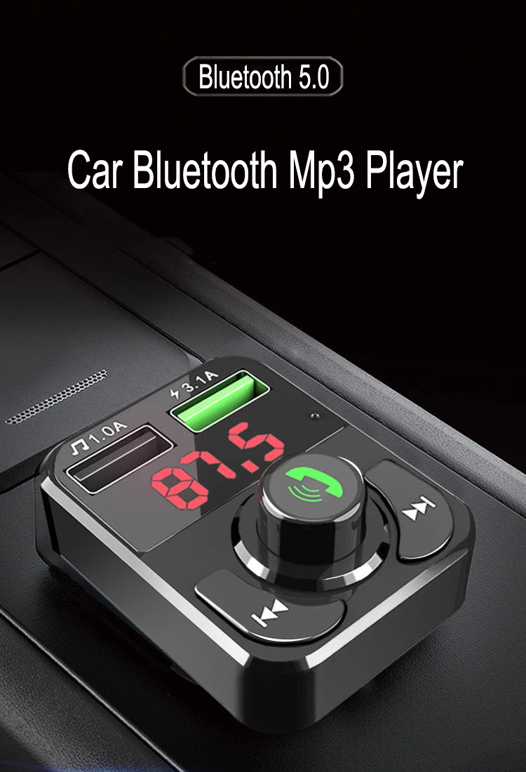 JINSERTA Bluetooth 5.0 FM Transmitter Car Handsfree Calling Dual USB Charger Support U Disk/ TF Card Mp3 Music Player