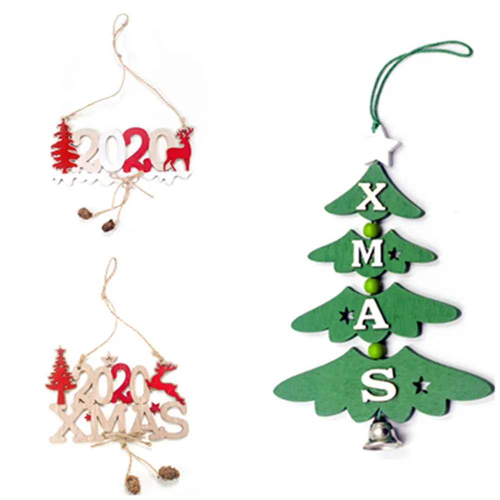 

2020 Xmas Christmas Tree Ornaments Kids Living Room Wall Hanging Door Pendant Decor Wood Christmas Decorations for Home New Year