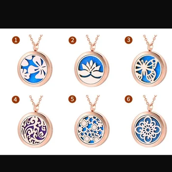 

5pcs/lot Rose Gold Lotus Flower Butterfly Aromatherapy / Essential Oils Stainless Steel Perfume Diffuser Locket Pendant