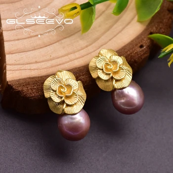 

GLSEEVO Fresh Water Purple Pearls Flower Ethnic Earrings For Best Friend Love Gift Cute Jewelry For Women Girl Engagement GE0946