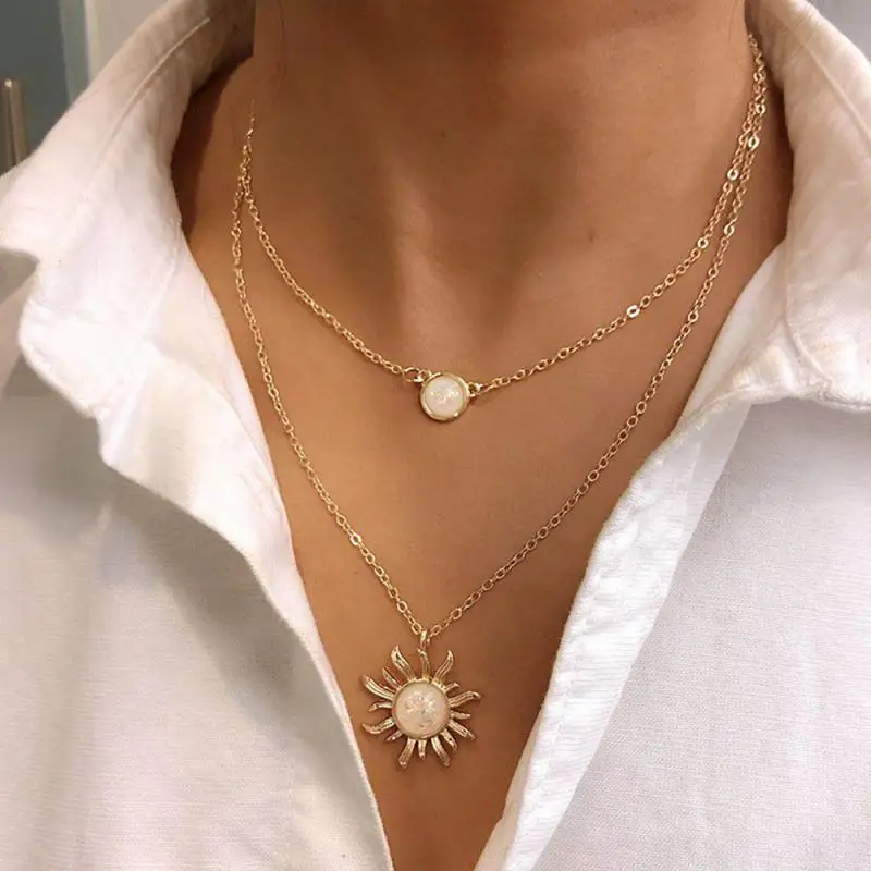 Multi Layer sun flower Pendant Choker Necklace Gold Color Tassel butterfly for Women Bijoux Bohemian Collier | Украшения и