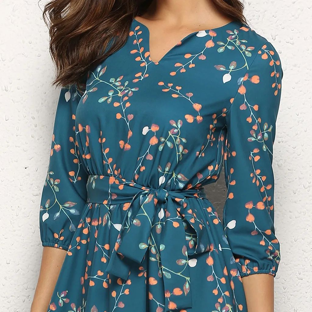 Для женщин осеннее платье для девочек в богемном стиле, с цветами с принтом пляжное платье повязки Открытое платье без рукавов, свободные, миди, Платье для вечеринки большие Размеры 2XL 829W