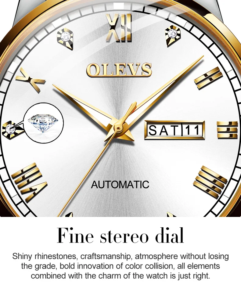 OLEVS Automatic mechanical luxury couple hand expression person  men women waterproof stainless steel watch Valentine's Day gift