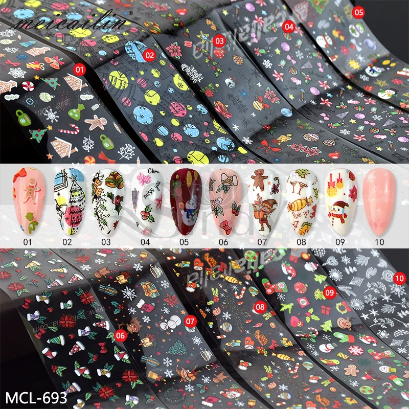 10pcs/Set Japanese Santa Claus Mix Style Nail Art Transfer Foil Christmas Designs Nail Stickers Decals Wraps Decoration Manicure