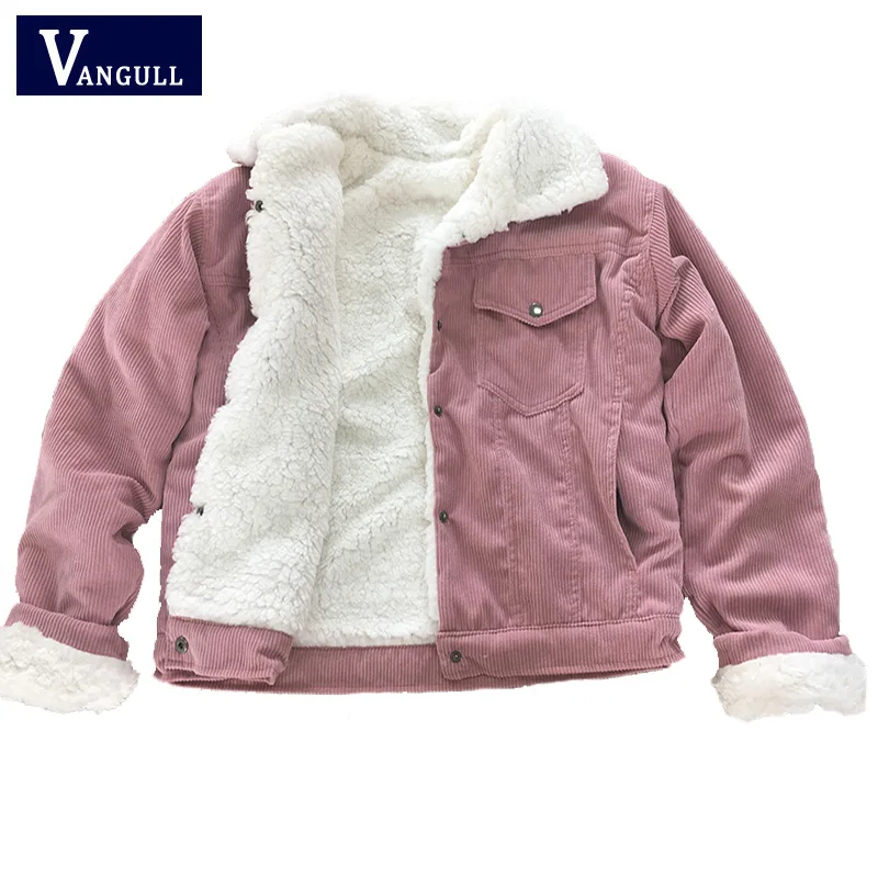 Vangull Corduroy Jacket Thick Velvet Women Jackets Winter New Warm Solid Outerwear Long Sleeve Vintage Short Women Coat