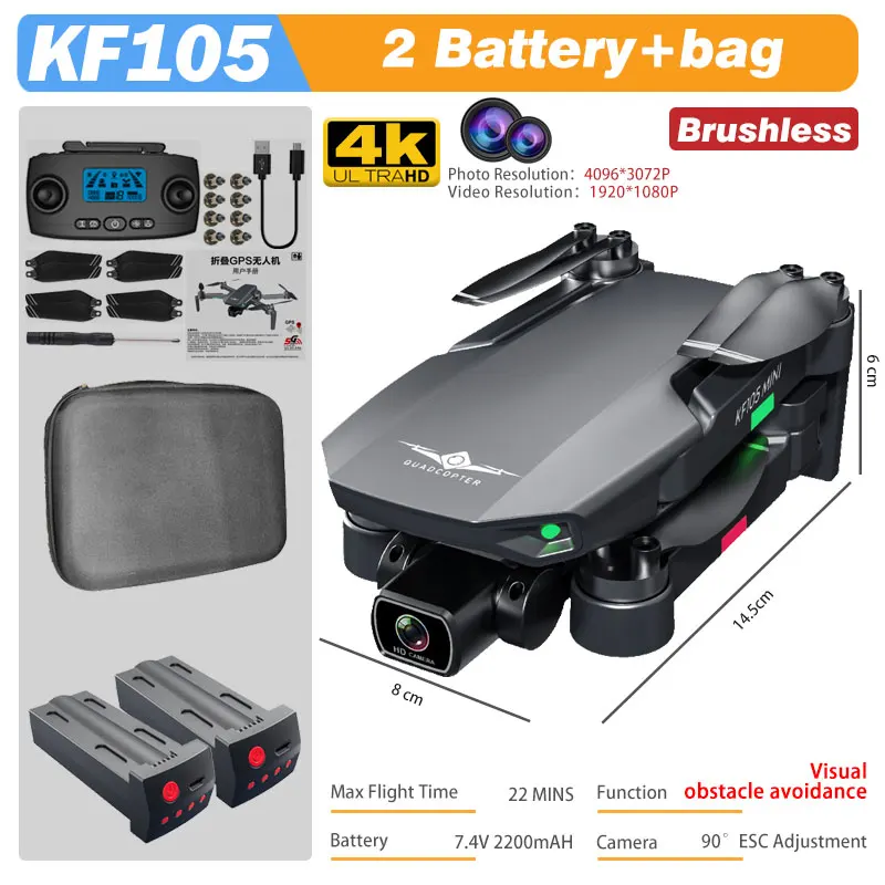 KF105 Professional GPS Drone 4K HD Camera Auto Visual Obstacle Avoidance Brushless Foldable Quadcopter RC Drone VS KF102 MAX rc quadcopter with camera RC Quadcopter