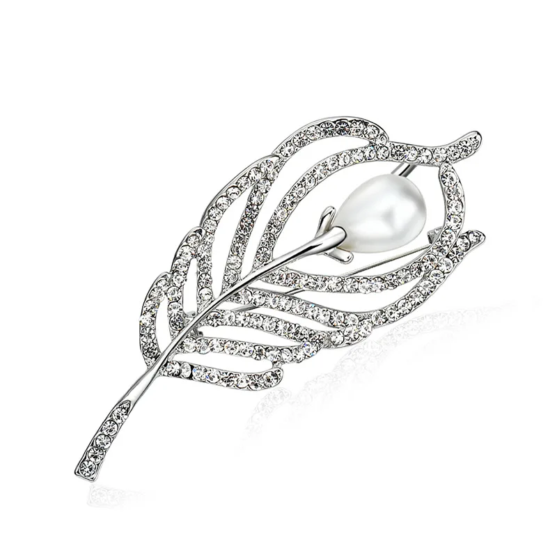 

3pcs Crystal Pearl Leaf Look Design Alloy Diamond Brooch Pins for Women Fashion Crafts Dress