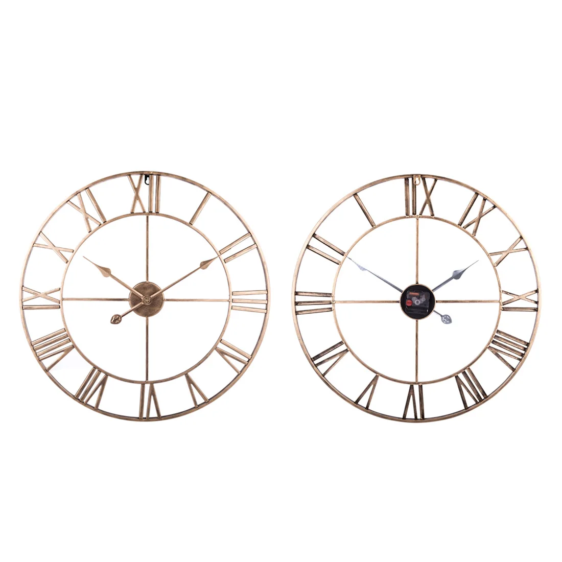 

24-Inch 60cm 3D Iron Art Roman Numerals Clock Silent Large Wall Clock For Home Kitchen Decor - Double-Sided Retro Golden/Silver