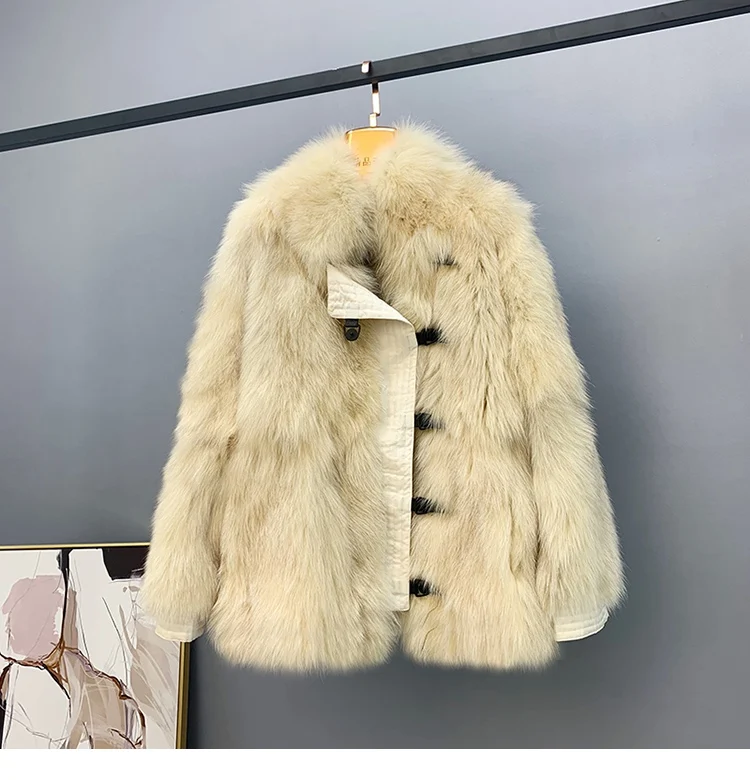 Модное меховое пальто, куртка из натуральной кожи, женское меховое пальто, теплое натуральное лисьего меха с длинным рукавом, кожаное пальто из натурального меха