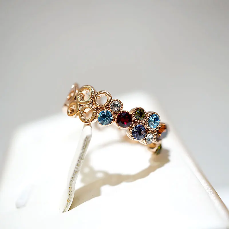 Charm Female Small Round Stone Ring Rose Gold Engagement Ring Vintage Colorful Wedding Rings For Women wedding rings engagement rings