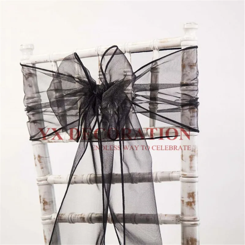 black 25pcs Organza Chair Sash Tie Bow For Chiavari Chair Decoration Wedding Event Banquet - Цвет: black