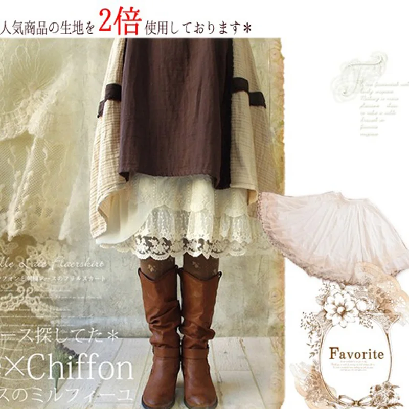 Jpanese Mori Girl многослойная кружевная юбка женская белая кружевная плиссированная полая юбка принцессы с вышивкой кавайная юбка A285