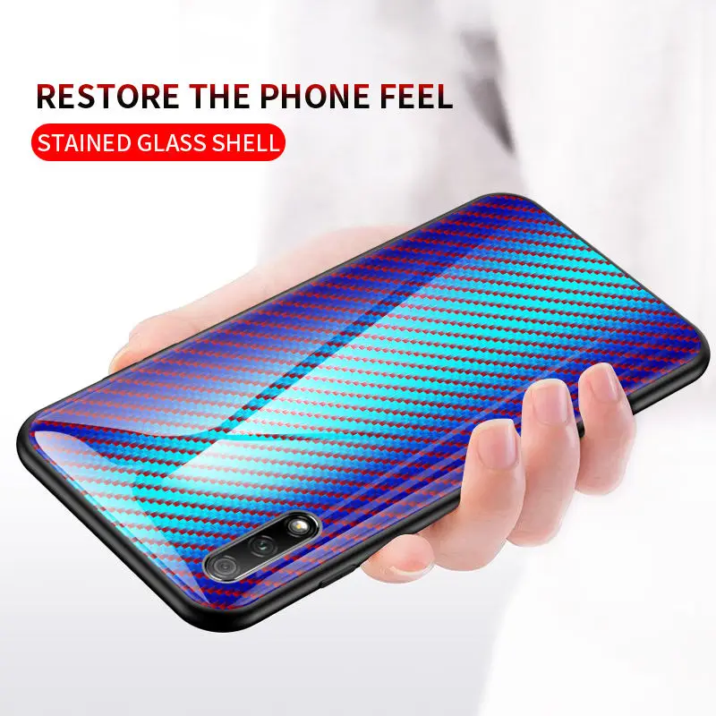 Карбоновый чехол из закаленного стекла для Huawei Honor V20 20i 10 Молодежные 7C 8C 8A V10 V9 8 8X Max