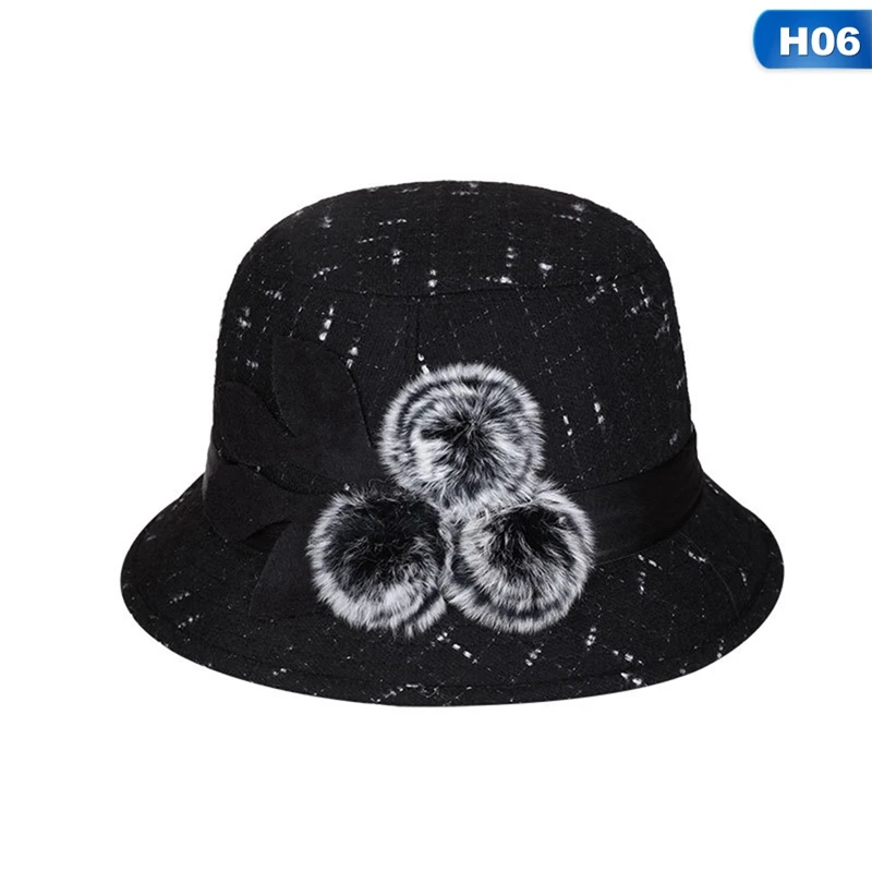 Новая женская шляпа Fedora Женская шерстяная купольная Кепка для девочек осень-зима шерстяная шапка с цветком шапочка для бассейна шерстяной купол
