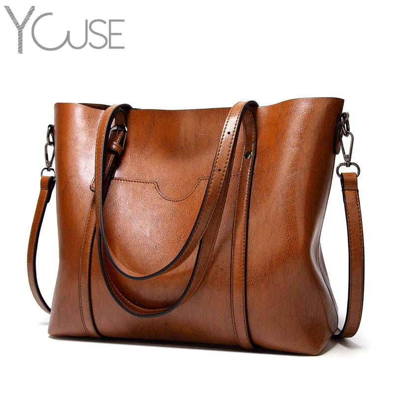 

YOUSE Women bag Oil wax Women's Leather Handbags Luxury Lady Hand Bags With Purse Pocket Women messenger bag Big Tote Sac Bolse