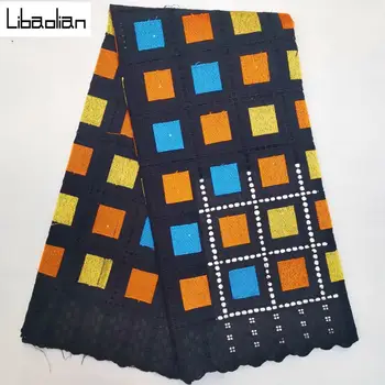 

African French Net Laces Fabric 5 yards For Women Dress High Quality 100%Cotton Punch Multicolor Embroidery Lace Fabrics O909-20