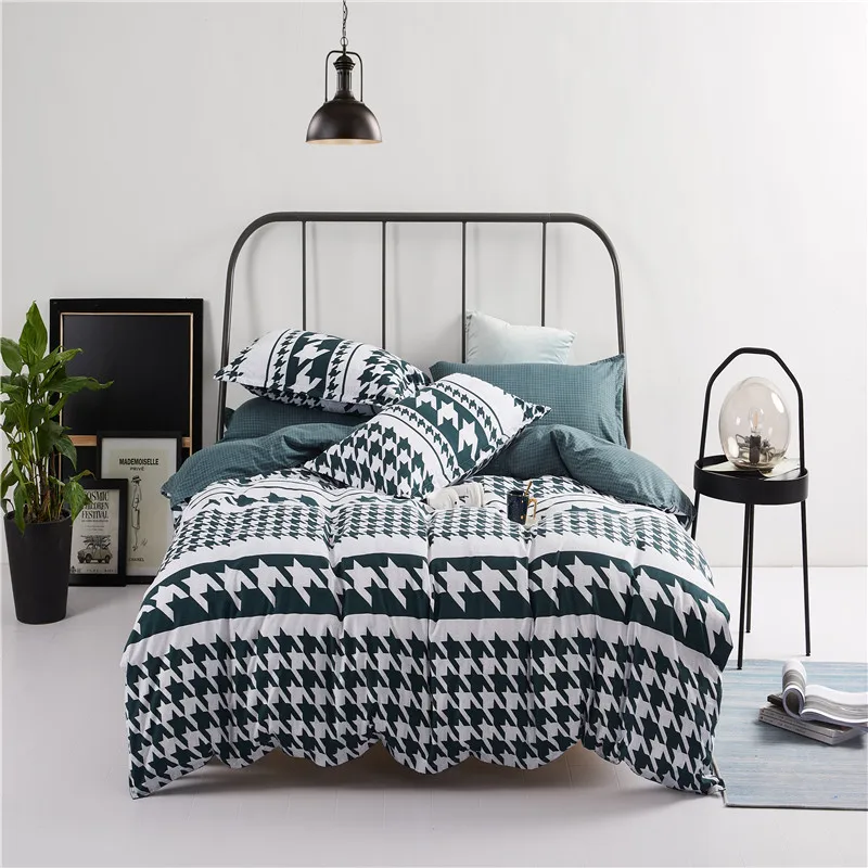 

HM Life Duvet Cover Sets 3/4Pcs Simple Neutral Style Hot Selling Green White Double Sided Bedding Sets Comfortable Bedclothes