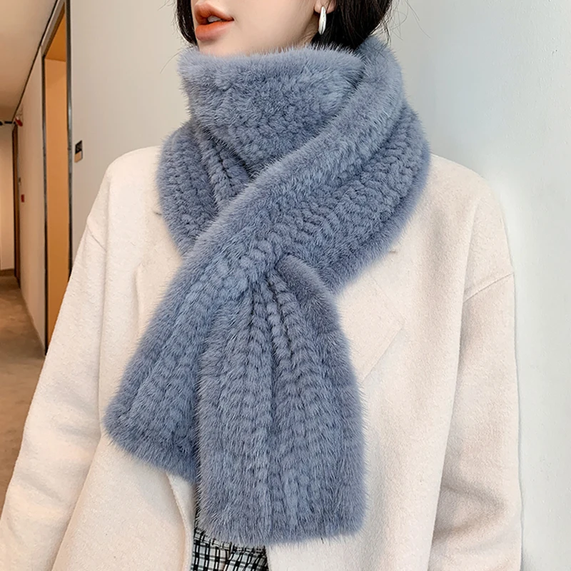 Women's knitted Thicken Real Rex Rabbit Fur Scarves Long Neck Warm  Winter Wraps