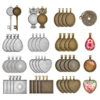 

54pcs Colors Pendant Trays Round Bezel Set With Glass Cabochon Dome For Photo Craft DIY Jewelry Making Pendent Accessories