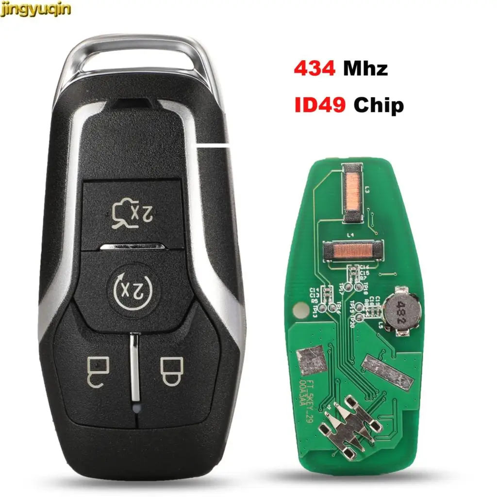 Jingyuqin Remote Car Key Control 433.92MHZ ID49 Chip For Ford Mustang Edge Explorer Fusion Mondeo Kuka 4 Buttons Smart Fob
