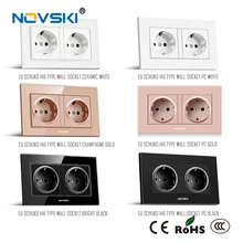 NOVSKI Фирменная Европейская стандартная немецкая Schuko электрическая двойная настенная розетка 16А кристальная панель из закаленного стекла AC110-250V розетка питания