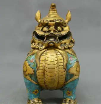 

China old Cloisonne bronze god beast riches flower statue incense burner censer