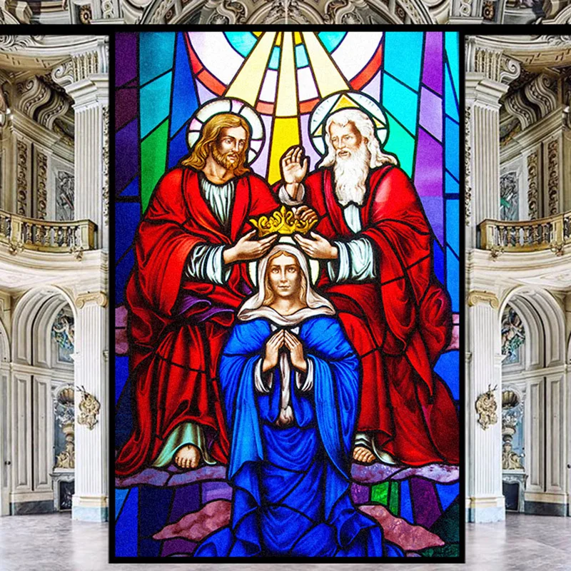 Retro Church Painting Art Window Privacy Film Stained Glass Home