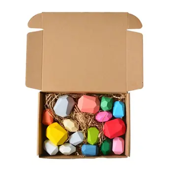 

16 Pcs Children Wooden Colored Stone Stacking Game Building Block Education Toy