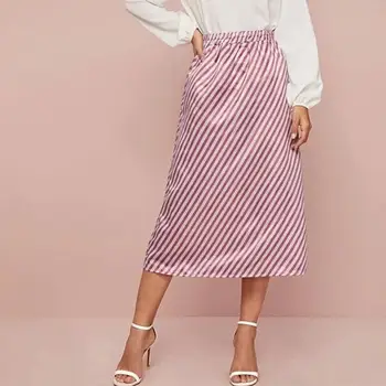 

2020 Spring New Diagonal Stripe Skirt Elegant Women Midi Straight Casual Skirts European American Style Pink Fashion Clothing