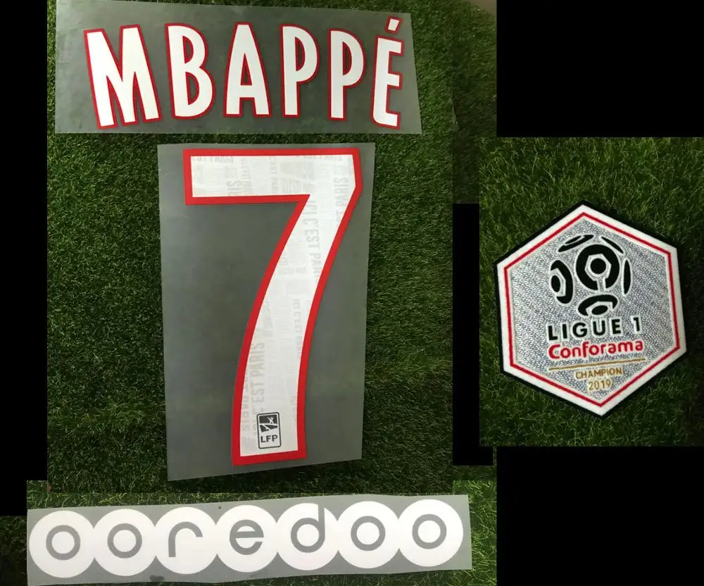 

2019-2020 Home Neymar JR MBAPPE Nameset Cavani And Ligue 1 Champions Patch ooredoo Sponsor Patch