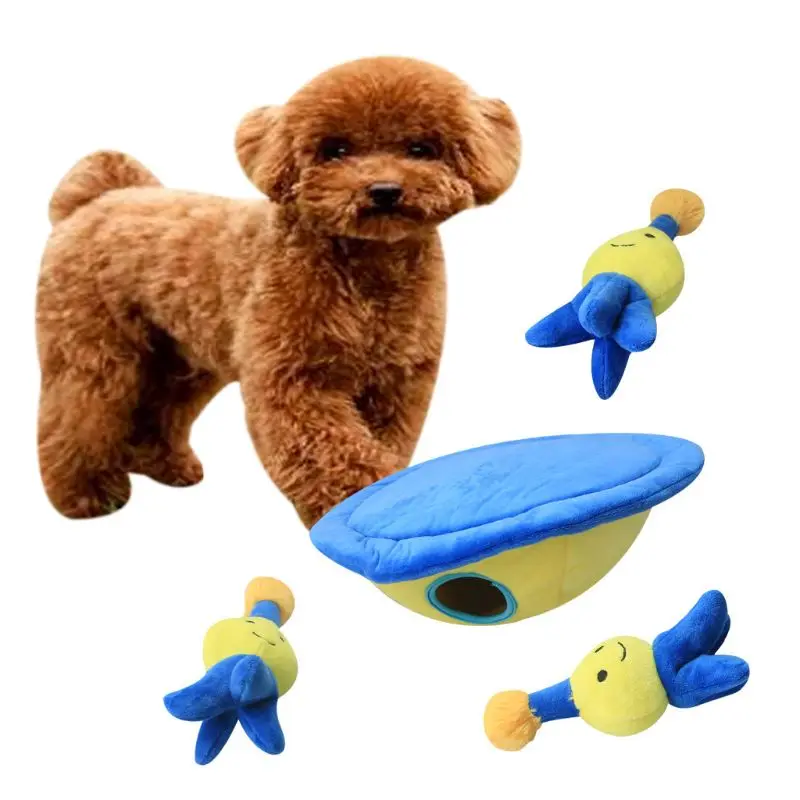 

Dog Squeaky Toy Hide Seek Plush ALien Flying Disc Interactive Pet Playing Toys