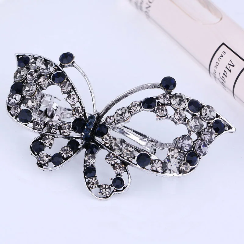 Заколка для волос с бабочками среднего размера хрустальные стразы винтажный
