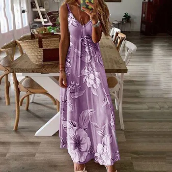 

Women Sexy Fashion Summer Dress Off Shoulder Sleeveless Casual Floral Printing Dress Beach Holiday Long Dress платье женское