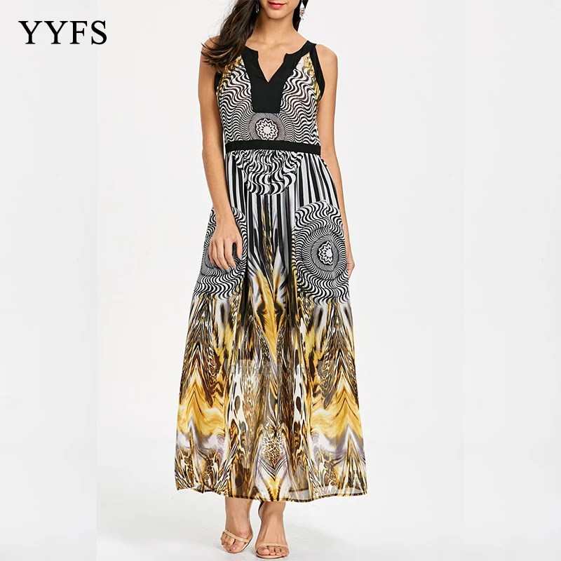

Round and Leopard Print Sleeveless Maxi Dress