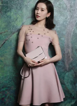 

New Mesh Patchwork Women Dress Heavy Sequins Embroidery Pleated Dresses M0507