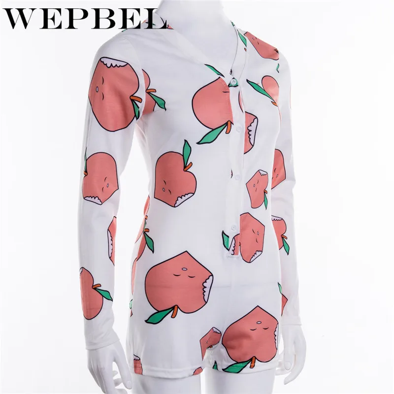 WEPBEL, женская сексуальная одежда для сна с глубоким v-образным вырезом, комбинезон, боди, шорты, комбинезон, бодикон, боди с длинным рукавом, с принтом, на пуговицах, комбинезон