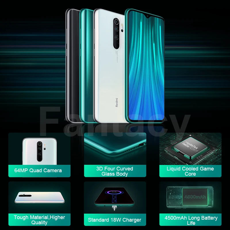 Xiaomi Redmi Note 8 Pro, глобальная версия, 6 ГБ ОЗУ, 64 Гб ПЗУ, 64 мп, четыре камеры MTK Helio G90T, смартфон, 4500 мА/ч, 18 Вт, QC 3,0, UFS 2,1