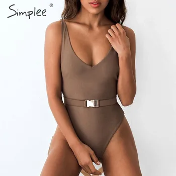 

Simplee High cut swimsuit one piece V-neck swimwear women bathing suit Monokini bathing suit Sexy bikini push up Summer 2019